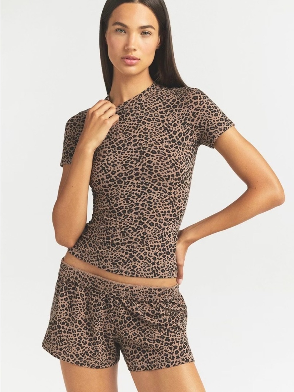 SKIMS Cotton Jersey Short Sleeve Tshirt in Sienna Leopard Print